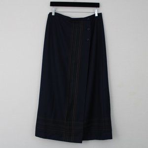 Pendleton Solid Navy Blue Long Plaid Stripe Skirt